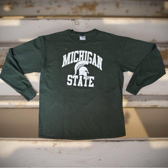 Gildan Other - Gildan Vintage and Worn in Men's Dark Green Michigan State Long Sleeve Tee